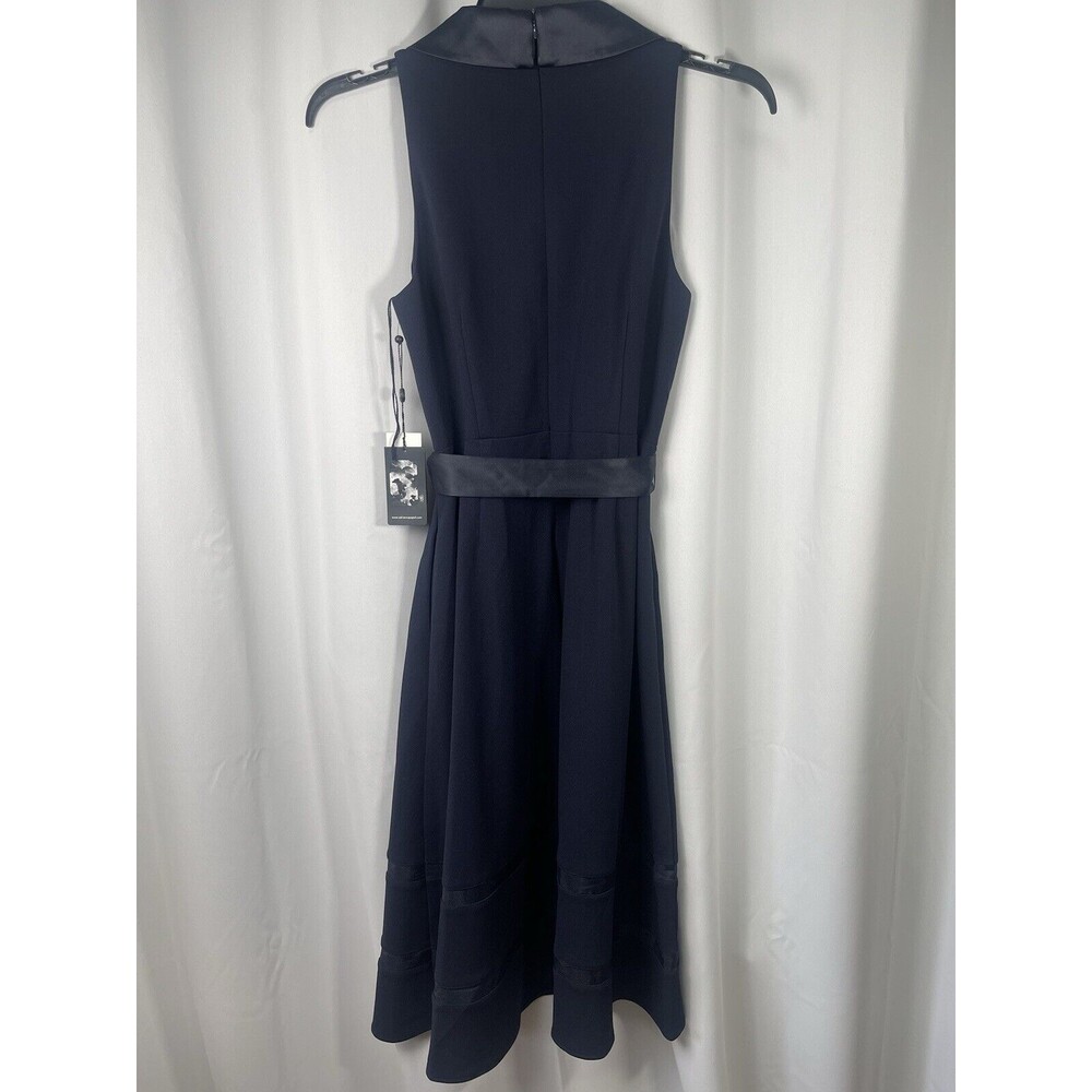 Adrianna Papell Stretch Knit Crepe MIDI Tuxedo Dress W/Inserts In Midnight Sz 6 - Picture 8 of 13